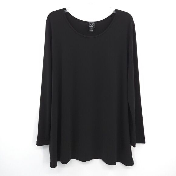Clara Sun Woo long sleeve tunic top Size 1X stretch knit jersey black - Picture 1 of 6